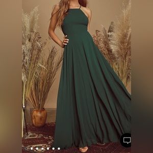 Lulu’s Mythical Kind of Love Green Halter Neck Chiffon Maxi Dress Sz XS